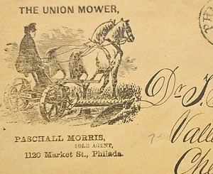 UNION LAWN MOWER 1865 DATED ILLUSTRATED AD Cover w US# 65 to PA DOCTOR !! - Picture 1 of 3