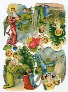Oblaten scrap die cut chromo alter Bogen Nr 1098 Weihnachten Krippe Jesus Engel - Bild 1 von 2