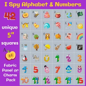 Lalikul ALPHABET & NUMBERS - Panel - I spy, quilt, blanket, baby, fabric - Picture 1 of 9
