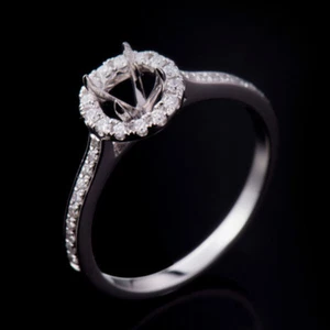 Anillo de montaje redondo de diamantes naturales de boda semimontaje 5,0 mm oro blanco sólido 14 K - Imagen 1 de 5