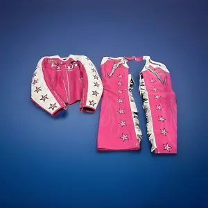 ICON KITTY PINK WHITE LEATHER JACKET& Motor Cycle Chaps WOMENS SIZE Medium - Picture 1 of 24
