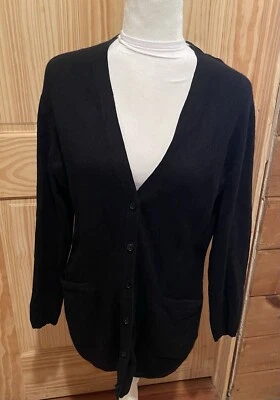 Cárdigan Lafayette 148 100 % cachemir negro con botones con bolsillos talla grande Foto 1 de 4