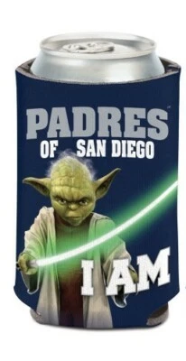 Porta latas de San Diego Padres MLB enfriador manga botella abrazador Star Wars Yoda Team Foto 1 de 2