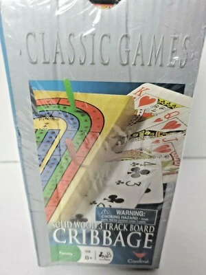 Solid Wood Cribbage Set Folding 3 Track Board with Playing Cards Cardinal New - Image 1 of 3