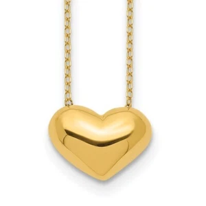 Collar delicado corazón hinchado pulido oro amarillo 14k 18 pulgadas NUEVO - Imagen 1 de 3