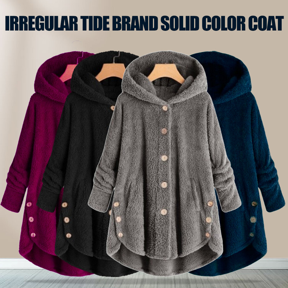 Chiccall Womens Winter Fuzzy Fleece Jacket Hooded Solid Color Zip Up Cardigan Coats Outerwear With Pockets Brown M