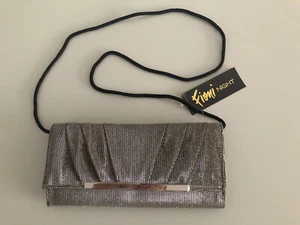 Neu Fioni Night formelle Damen-Clutch silbergrau metallic Glitzer Taschenriemen neu mit Etikett - Bild 1 von 9