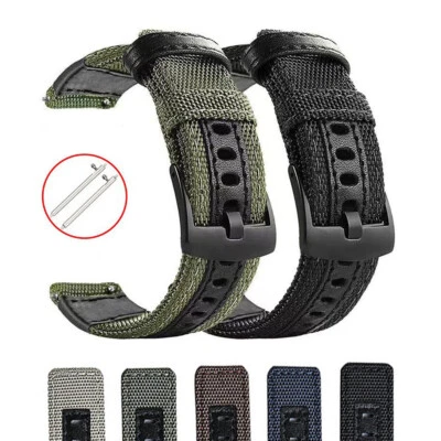 Men's Two-Piece Quick Release Nylon Watch Strap Band Black PVD Buckle 20mm 22mm - Image 1 of 4