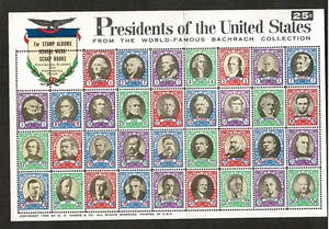 1959 Presidents of the United States Bachrach Collection H.E Harris Stamp Sheet - Picture 1 of 1