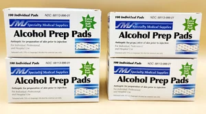 LOTE DE 4 CAJAS -MEDIANAS- Almohadillas Estériles de Preparación de Alcohol 100ct. por Caja, SMS, NUEVAS - Imagen 1 de 6