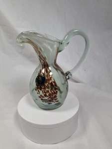 Jarra de vidrio artístico marrón y blanco vintage - por Mtarfa Malta - Imagen 1 de 7