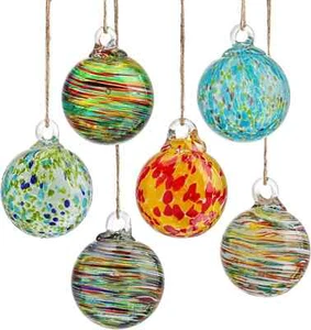 Set 6 Hand Blown Glass Christmas Ornaments Balls Hanging Glass Gazing Ball Bl... - Picture 1 of 2