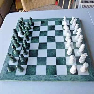 Chess Set -16" Collectable Chess Board Green Marble with Marble Pieces - New - Picture 1 of 10