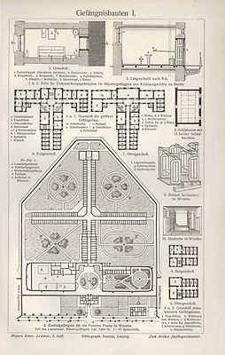 Lithografie 1905: Gefängnis-Bauten I/II. Zentralgefängnis für die Provinz Posen  - Bild 1 von 2