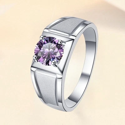 Anillo de compromiso de moissanita color solitario de 1/2 quilate para hombre banda de plata de ley S925 Foto 1 de 4