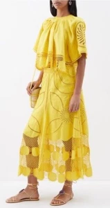 ULLA JOHNSON Annora Skirt 6 US / 10 AU Linen Crochet Yellow Midi AS NEW - Bild 1 von 9