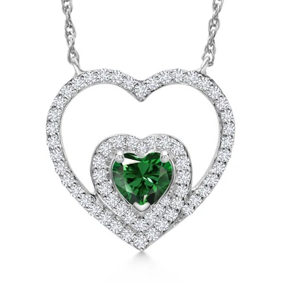 10K White Gold Nano Emerald and White Lab Grown Diamond Double Pendant Necklace - Image 1 of 4