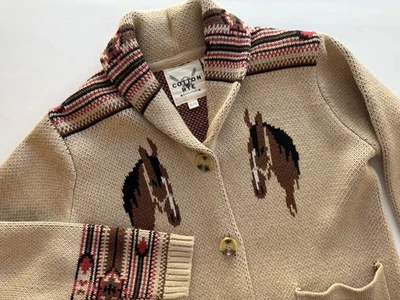 Cárdigan Gráfico Caballo Algodón y Centeno Juvenil XL Cuello Chal Suéter Occidental Foto 1 de 4