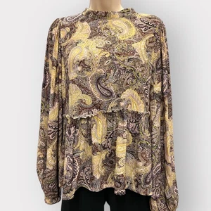 Sanctuary Blouse Women Small Purple Cream Paisley Ruffle Office Brunch - Picture 1 of 13