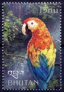 Scarlet Macaw (Ara macao), Parrot, Birds, Bhutan 1999 MNH - Picture 1 of 1