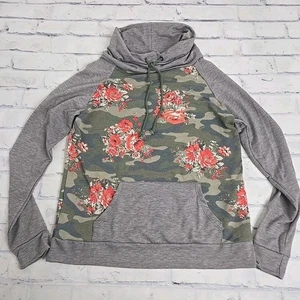 CY Moda Top Mujer Pequeño Camuflaje Floral Capucha Cuello Pullover Verde Gris Rosa Nuevo - Imagen 1 de 10