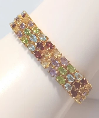 Brazalete de tenis Jtv multitono de oro amarillo sobre plata de ley de 7 pulgadas 3 filas... Foto 1 de 4