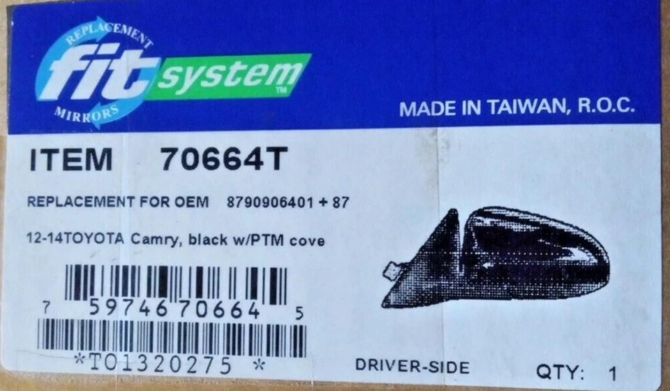 Espejo retrovisor eléctrico lateral del conductor negro plegable Toyota Camry 70664T cubierta PTM LOC-112 Foto 1 de 1