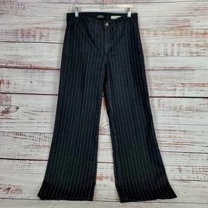 NYDJ Black Pin Stripe Wide Leg Jeans Retro Relaxed Flare Denim Trousers Pants 10 - Picture 1 of 11
