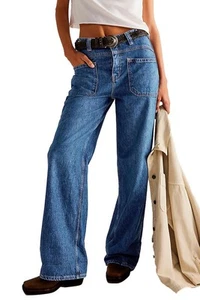 Womens Jeans High Waisted High Rise Straight Leg Baggy Ankle Wide Leg Pants W... - Picture 1 of 6
