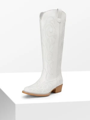 Women Low Chunky Heel Pointed Toe Knee High Boots Western Cowgirls Boots - Image 1 of 2