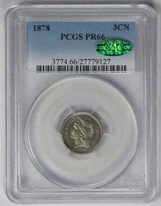 1878 Three-Cent Nickel 3CN Proof PR 66 PCGS CAC Approved - Picture 1 of 5