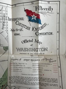 Washington D.C. July 1896 Christian Endeavor Convention rare folding pocket map - Picture 1 of 17