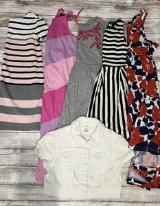 Gap Kids Girls 6 7 Striped Dress lot of 5 +White Denim Jacket - Picture 1 of 15