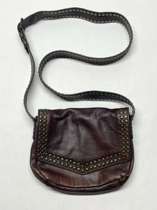 Treasure & Bond Brown Studded Flap Crossbody Bag Distressed Grunge Biker Boho - Picture 1 of 24