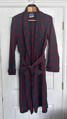 Vintage Pendleton Virgin Wool Robe Mens M RedGreen Lindsay Tartan Plaid Belted - Image 1 of 4