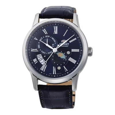 Orologio Automatico ORIENT SUN & MOON RA-AK0011D30B Pelle Blu Fasi Lunari - Immagine 1 di 4