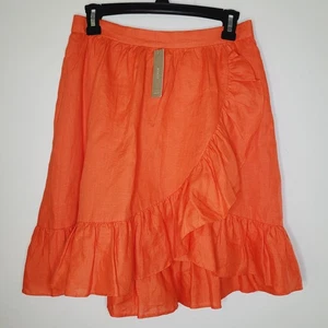 J.Crew 100% Leinen Rock orange Gr. 2 kurze Rüschen fließend tropisch Reißverschluss Resort - Bild 1 von 11