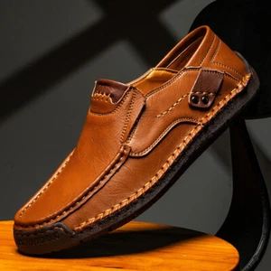 Zapatos informales elegantes para hombre hechos a mano al aire libre zapatos de cuero parte superior baja mocasines de talla grande - Imagen 1 de 36