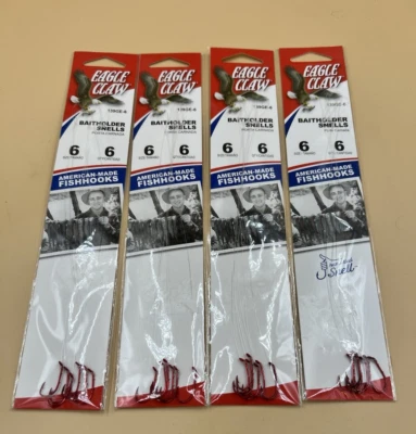 Lote de 4 Eagle Claw Baitholder Snells 139GE-6 Rojo Talla 6-6 Pack 24 Ganchos Total Foto 1 de 2