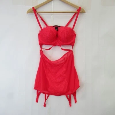 Victoria Secrets Lacy Lingerie Two  Bra Set Red Strappy Sheer Lace 34B - image 1 of 4
