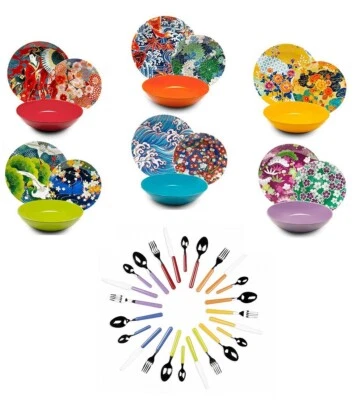 Kimono Excelsa Servizio Piatti 18 Pezzi  + 24 posate faschion multicolor PROMO - Immagine 1 di 4
