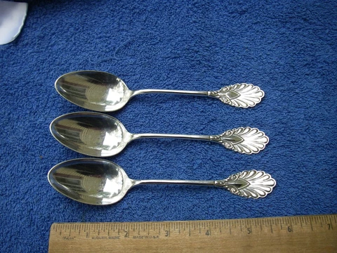 SET OF 3 Gorham GRECIAN (1861) Sterling TEASPOONS-5 3/4 Inch-Mono-NR Cover