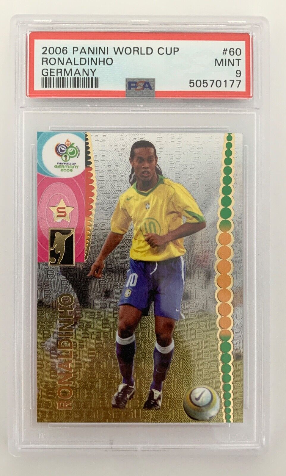 RONALDINHO 2006 Panini World Cup Soccer Silver Foil RARE PSA 9