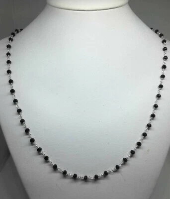 COLLANA MODELLO ROSARIO ARGENTO RODIATO ZIRCONI NERI SFACCETTATI CM 40-45-50-60 - Immagine 1 di 4
