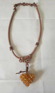 Handmade Women Necklace with Crystals from Swarovski Ambar Heart Pendant - Picture 1 of 7