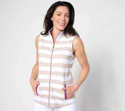 Chaleco Sport Savvy French Terry Cremallera Completa con Acento Rayas Taupe Rayas XL A636351 Foto 1 de 4