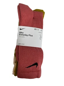 Nike Crew Socks SX6888-992- Multi-Color 3 Pack Dri-FIT Socks Size L Brick Pink - Picture 1 of 4