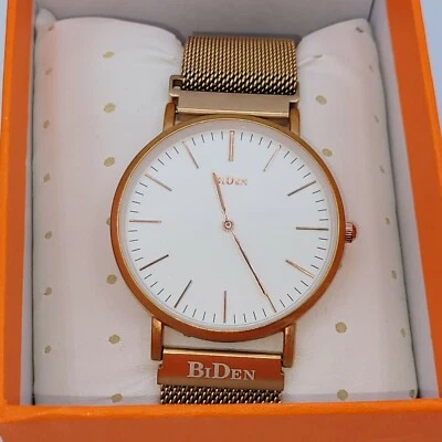  Reloj Biden Mujer Oro Rosa Estuche Súper Delgado Impermeable Analógico Cuarzo Malla Banda Foto 1 de 4