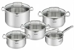 TEFAL COOKWARE SET DUETTO+ 10 PCS SAUCEPAN STEWPOTS STOCKPOT GLASS LIDS POTS LID - Picture 1 of 10