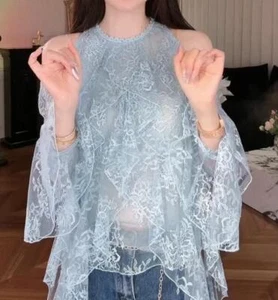 Nueva Blusa Primavera Floral Encaje Hombro Descubierto Volantes Manga Larga Top Mujeres - Imagen 1 de 6